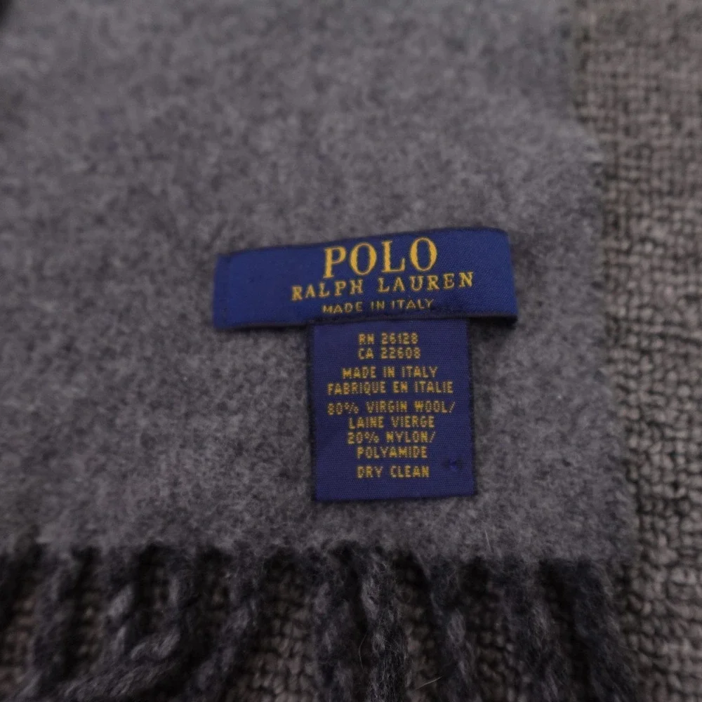 Polo Ralph Lauren Scarf‎ Mens One Size Gray Wool Blend Fringe Made Italy Winter